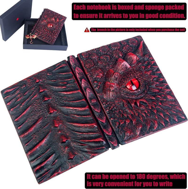 LZlightactor 3D Dragon Eye Embossed Journal,Resin Engraving Notebook,Dnd notebook for Dragon Lovers ，Blank Paper,Hardcover Travel Notepad for Writing,Sketchbook,Collection,Gift,Decoration A4 and A5 Size (A5-Red-Lined) - Image 5